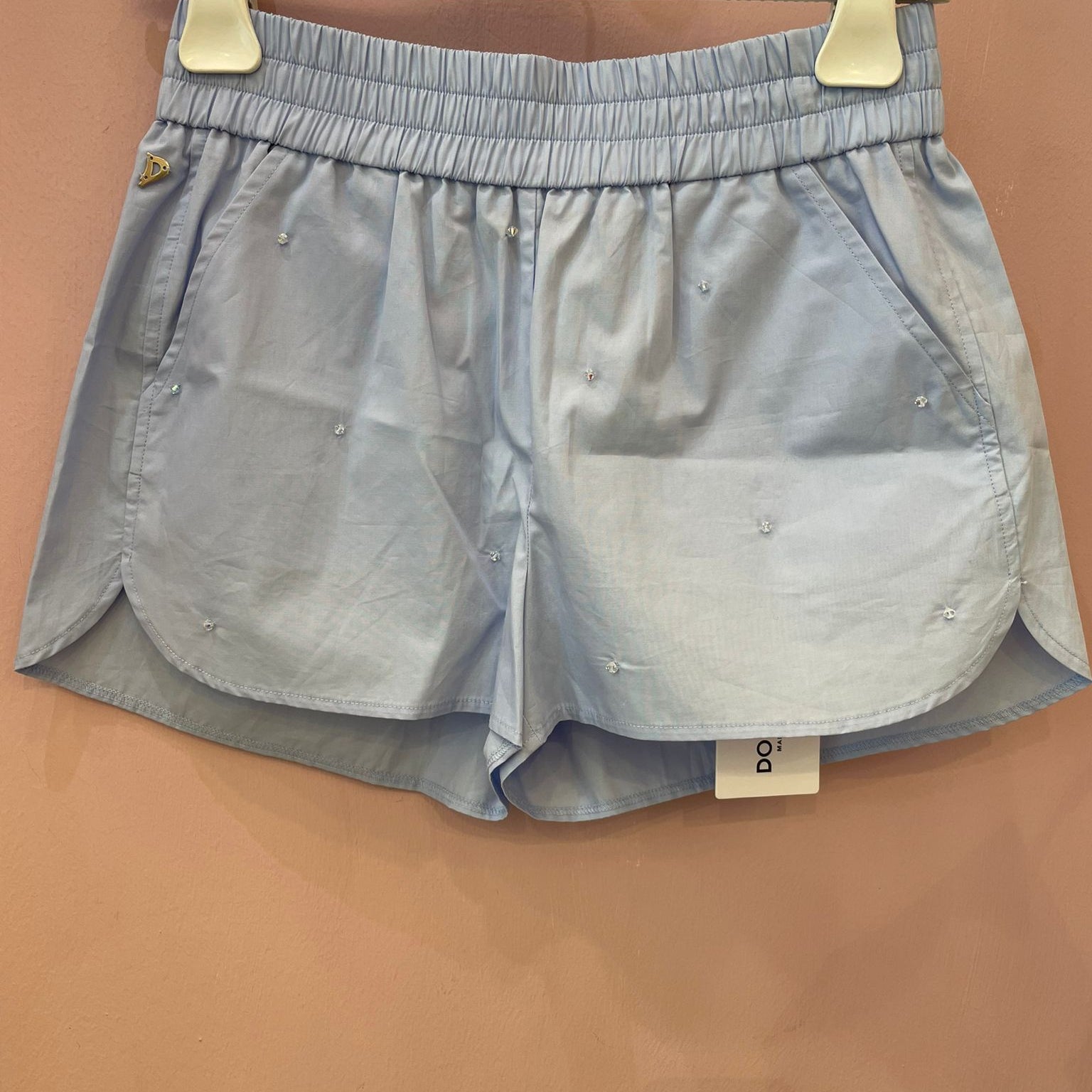 Pantaloncino Dondup celeste pastello con perline in Swarovski