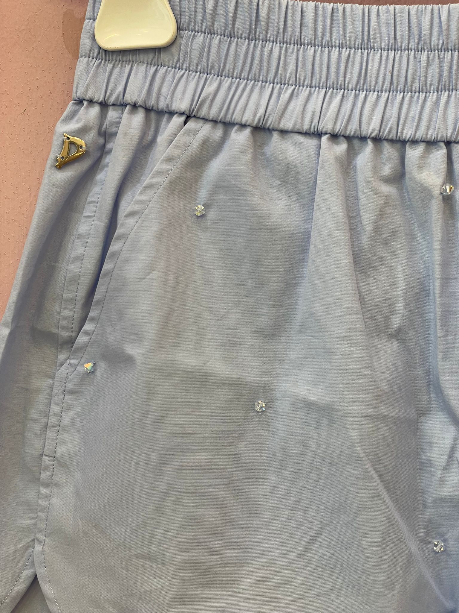 Pantaloncino Dondup celeste pastello con perline in Swarovski