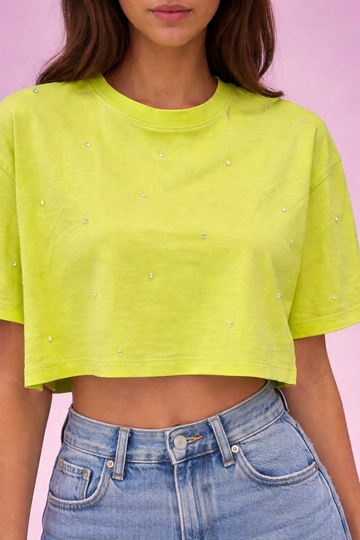 T-shirt Dondup con strass verde acido