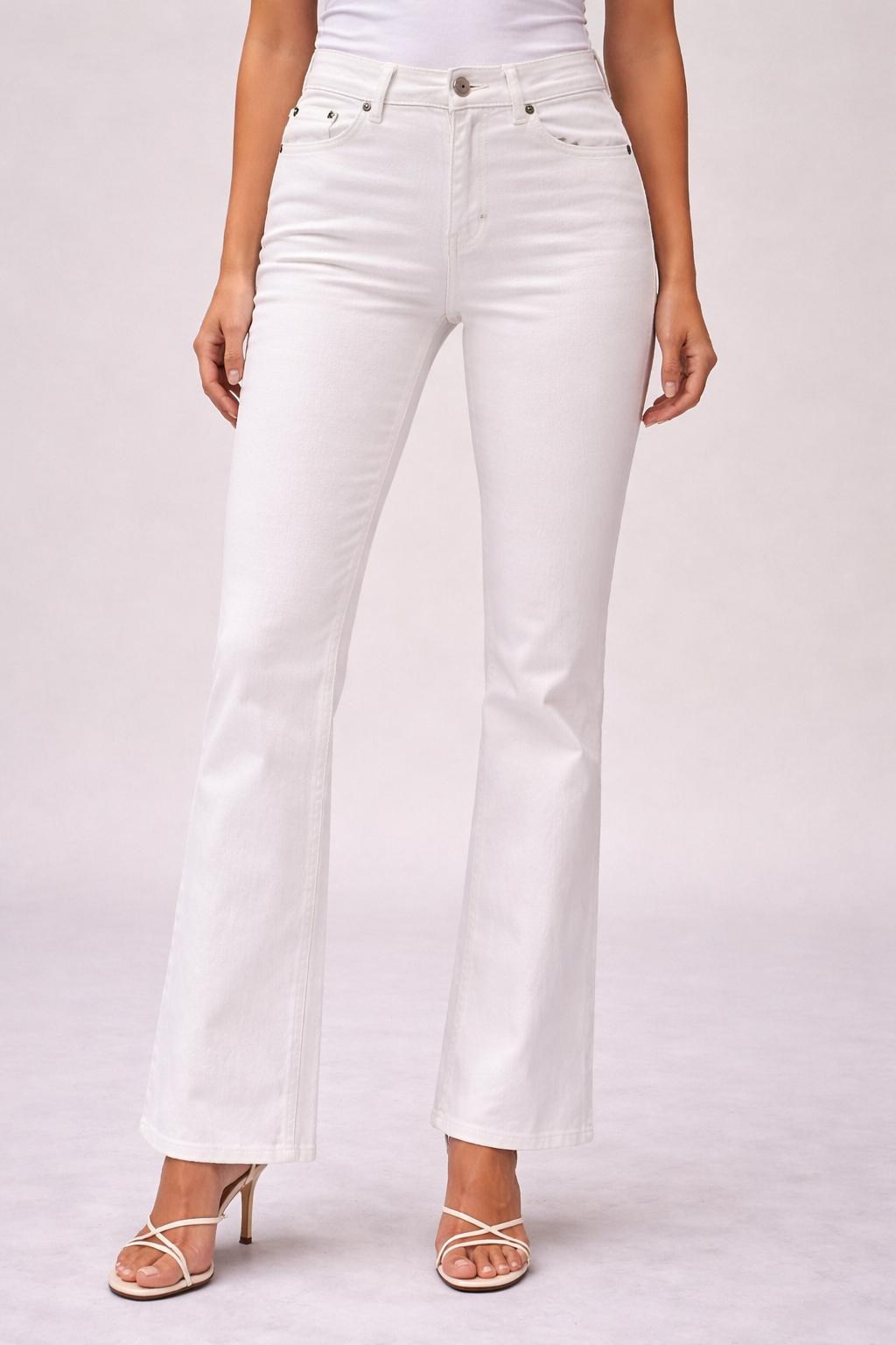 Jeans a zampa lungo  dondup bianco ottico