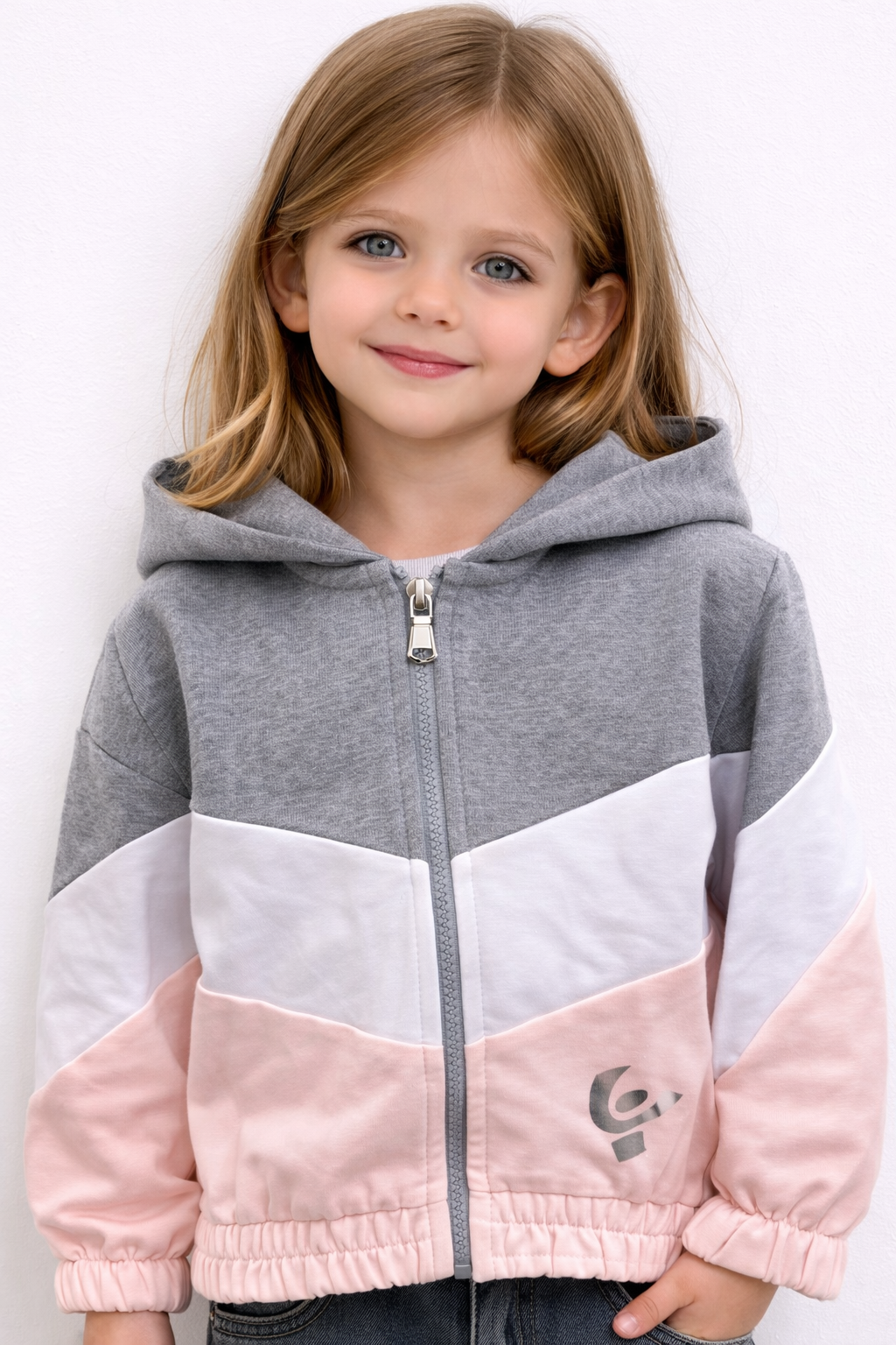 Felpa garzata grigio-rosa con zip FREDDY bimba 4 A+