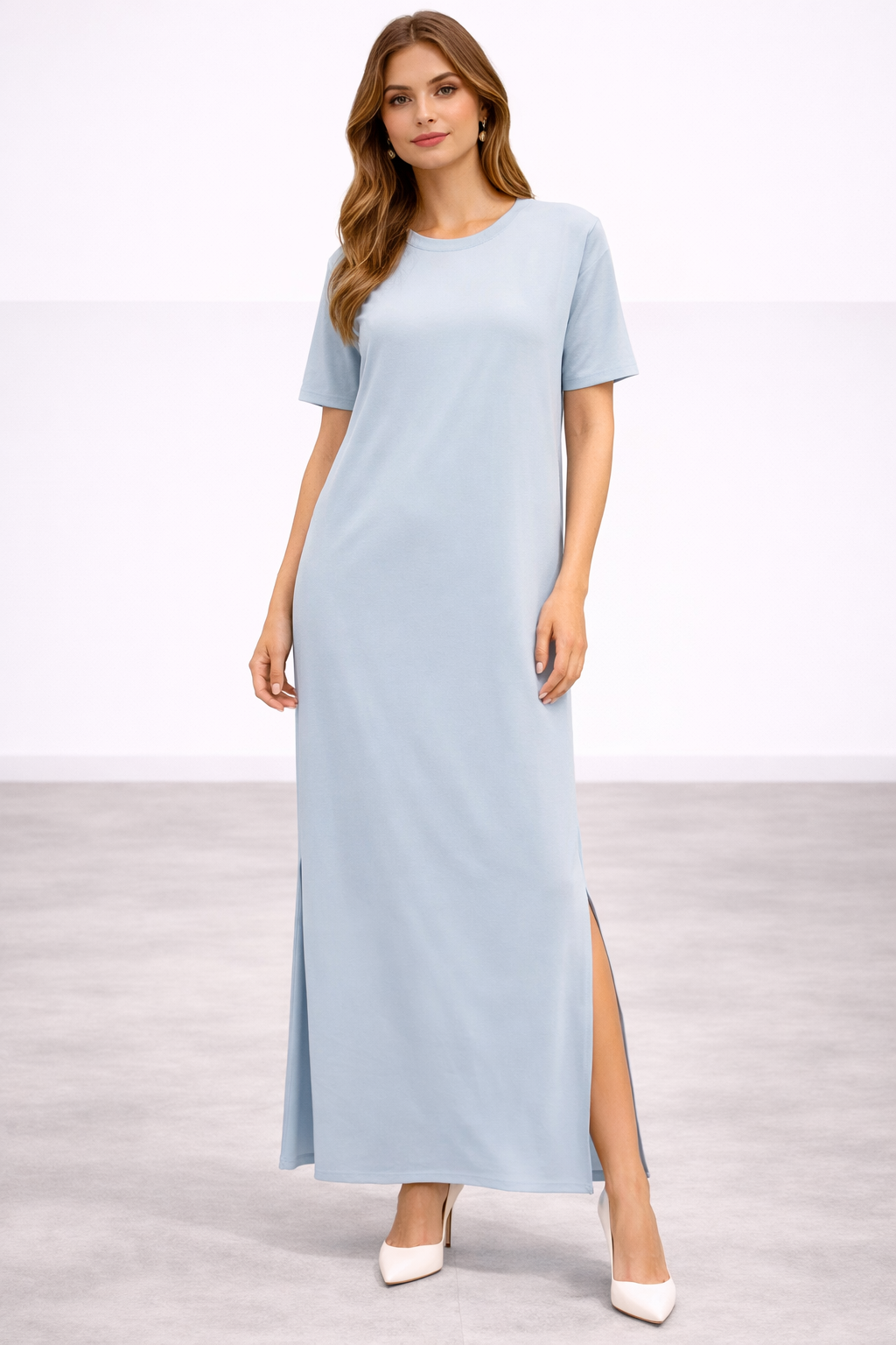 Vestito ELEH  celeste in maglia lungo