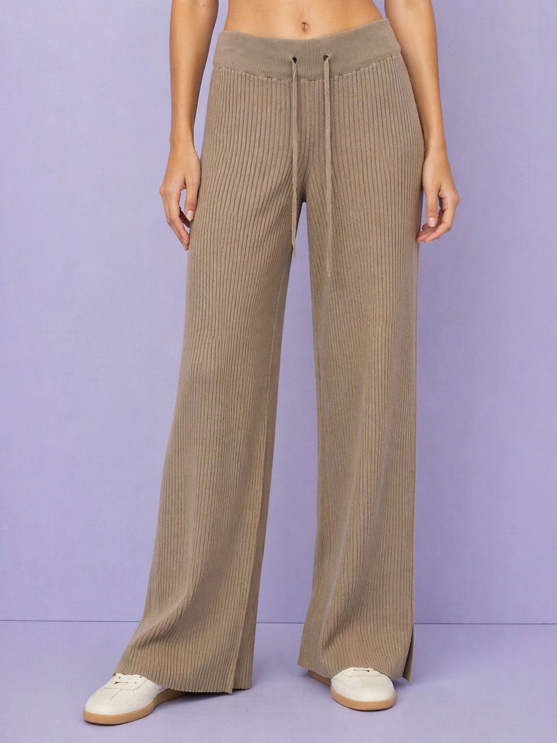 Pantalone a palazzo in maglia color cammello Vicolo