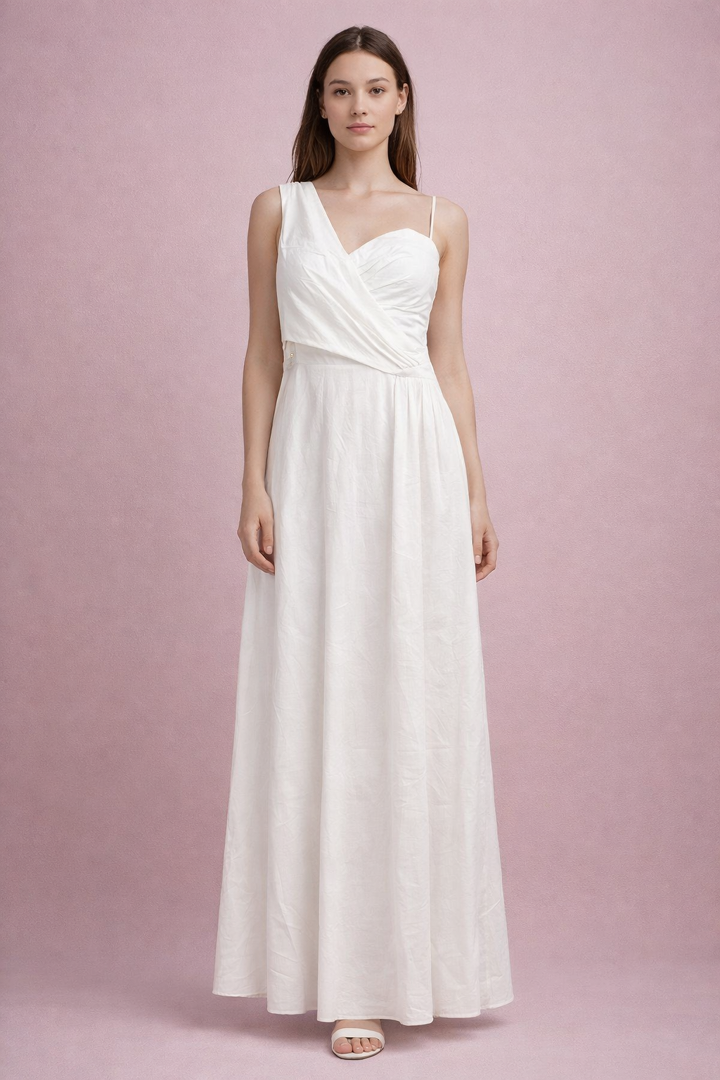 Top bianco monospalla, asimmetrico con retro lungo ELEH