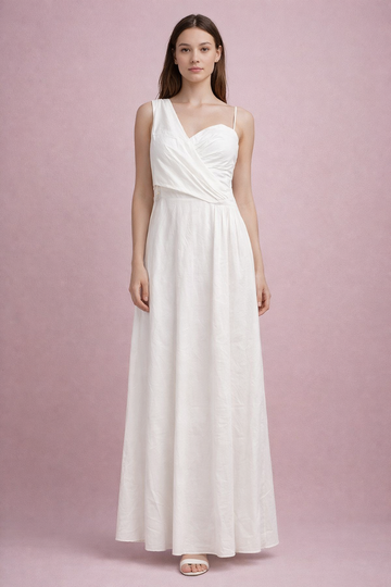 Top bianco monospalla, asimmetrico con retro lungo ELEH