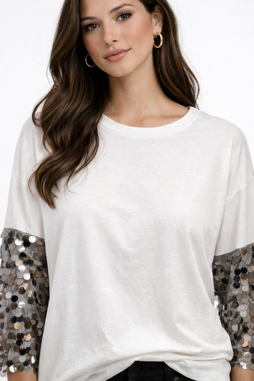 T-shirt  bianca paillettes Brand unique
