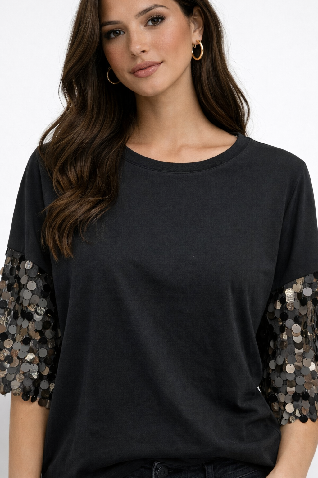 T-shirt nera paillettes brand unique