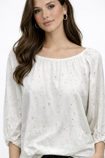 Blusa broken bianco latte con strass Brand Unique