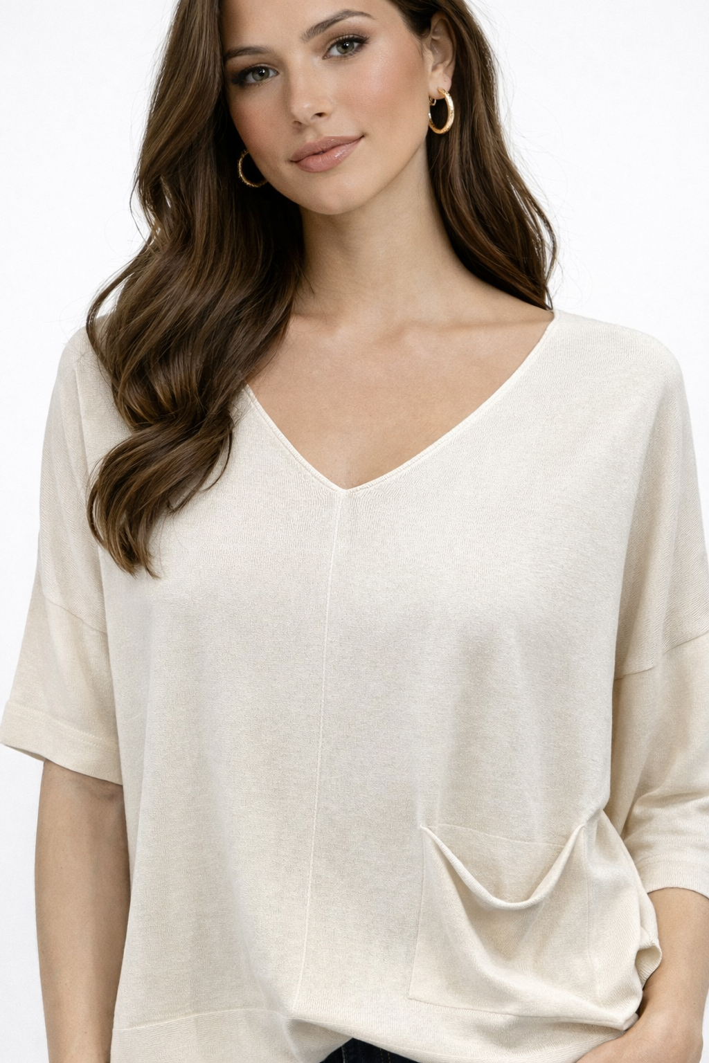 T-shirt a kimono taschino color sabbia Paola Burani