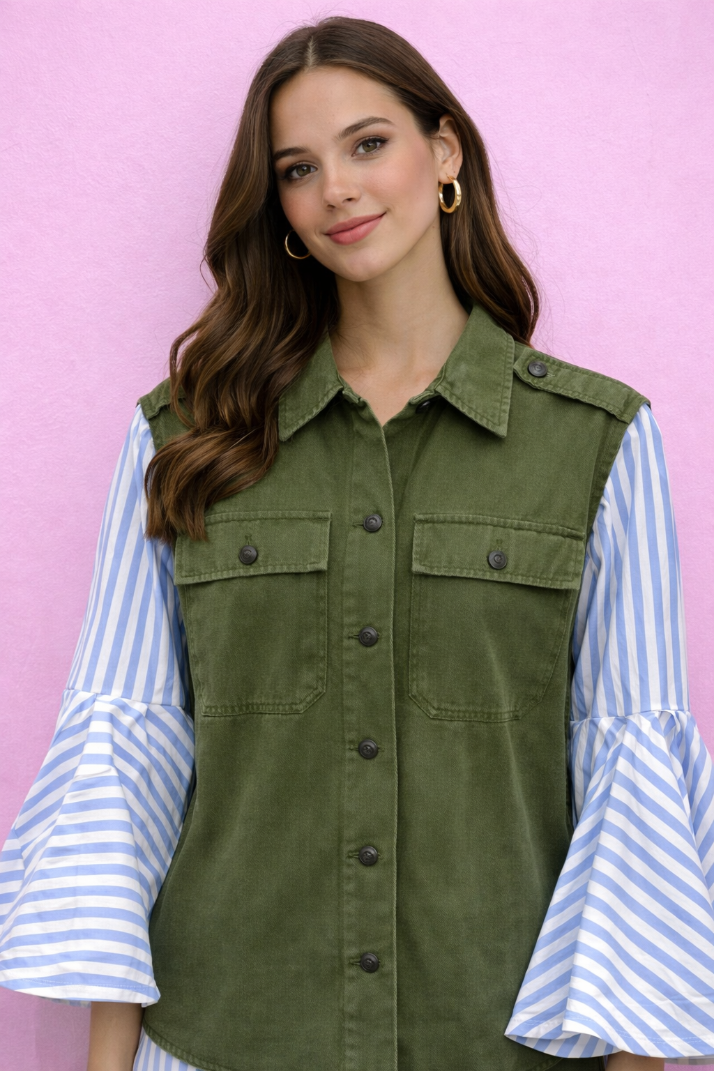 Camicia over verde militare Front street8
