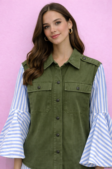 Camicia over verde militare Front street8