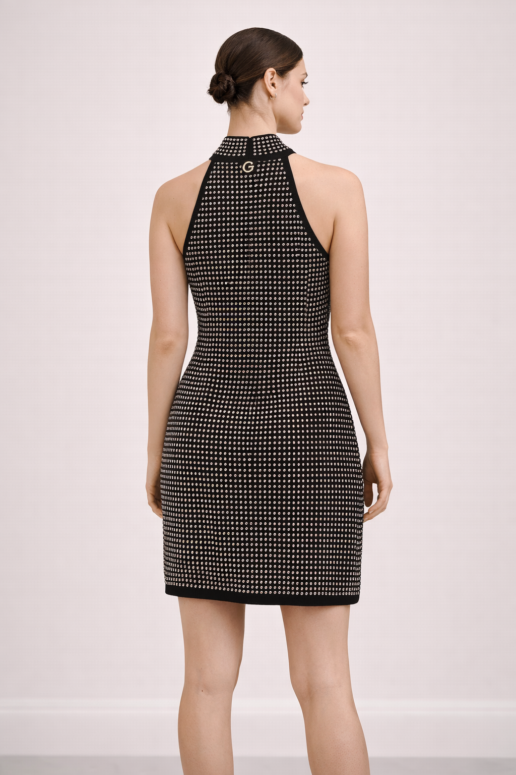 Abito Corto Nero con Strass e Collo Halter – GUESS