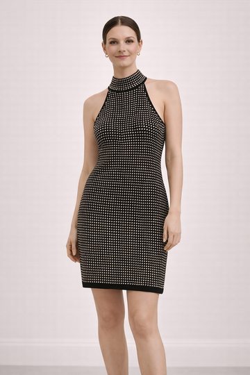 Abito Corto Nero con Strass e Collo Halter – GUESS