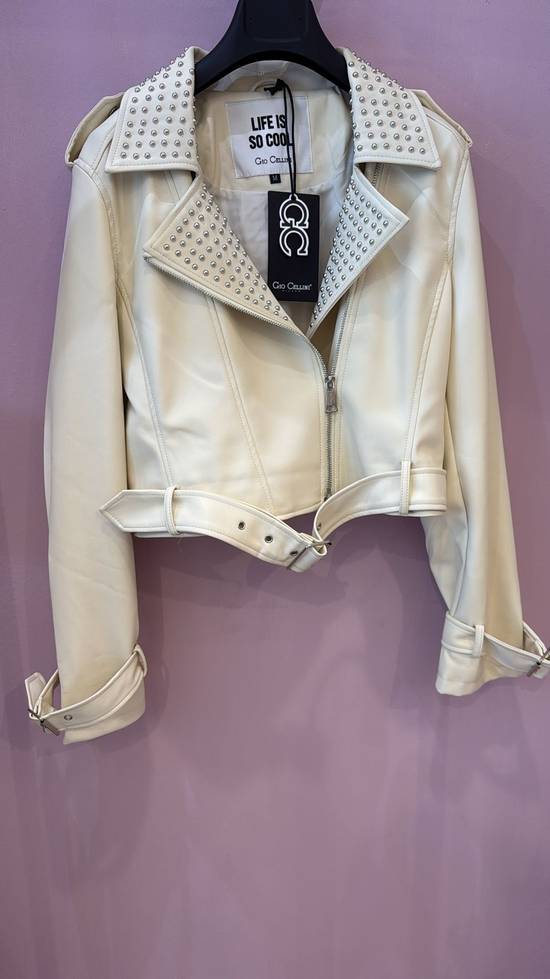 Giacca biker Gio Cellini in ecopelle con borchie