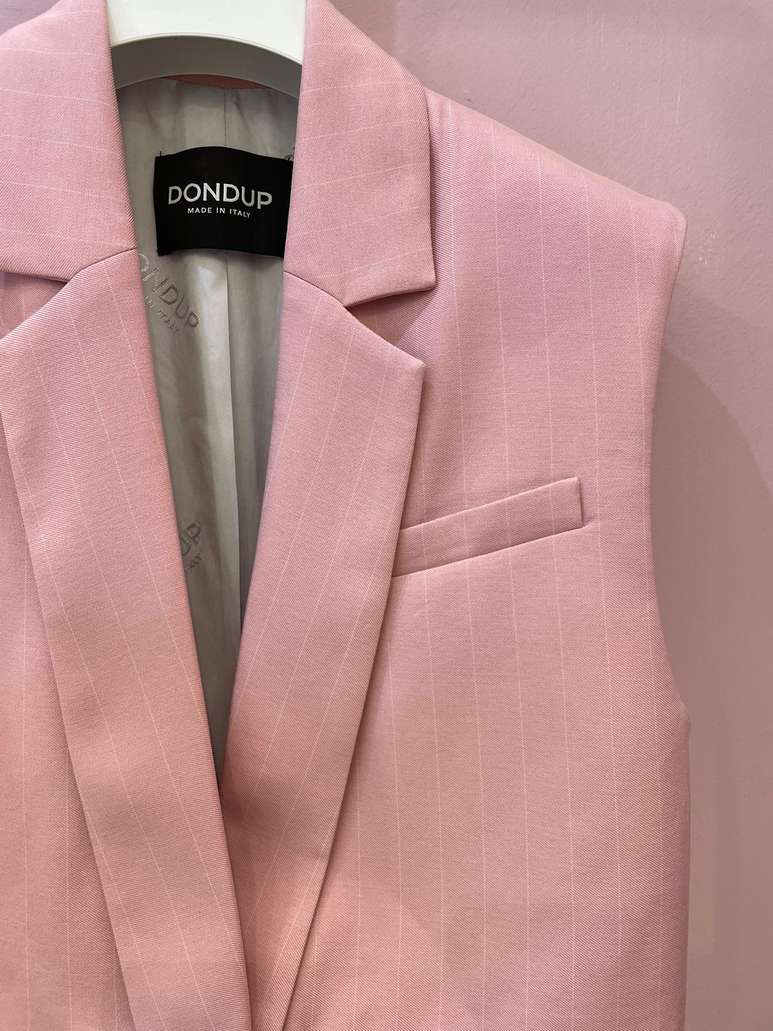 Blazer cropped rosa pastello gessato -Dondup