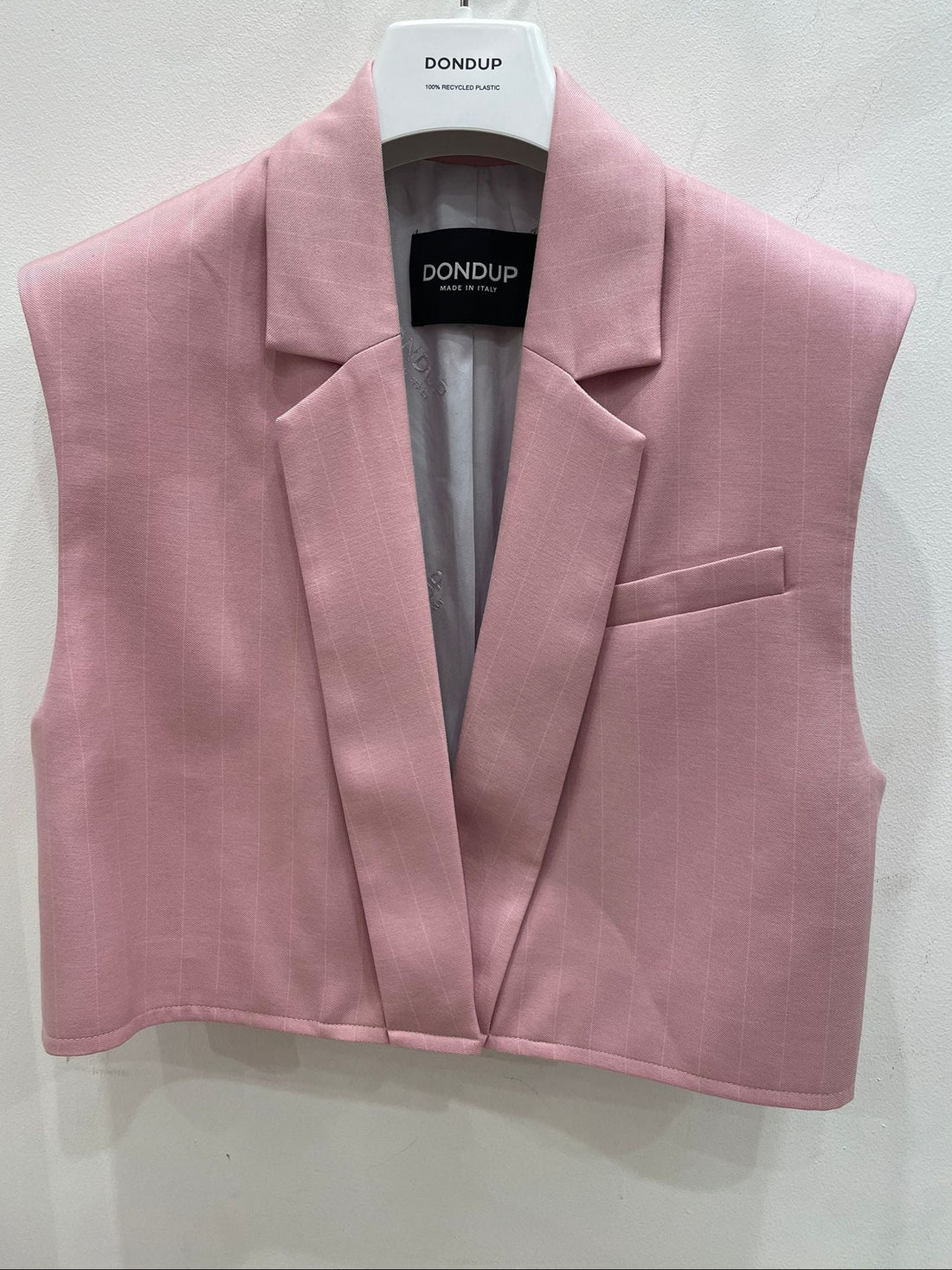Blazer cropped rosa pastello gessato -Dondup