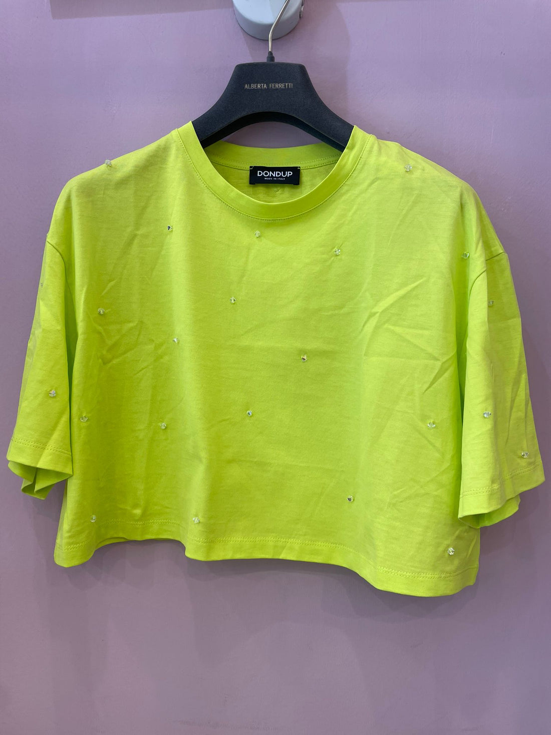 T-shirt Dondup con strass verde acido