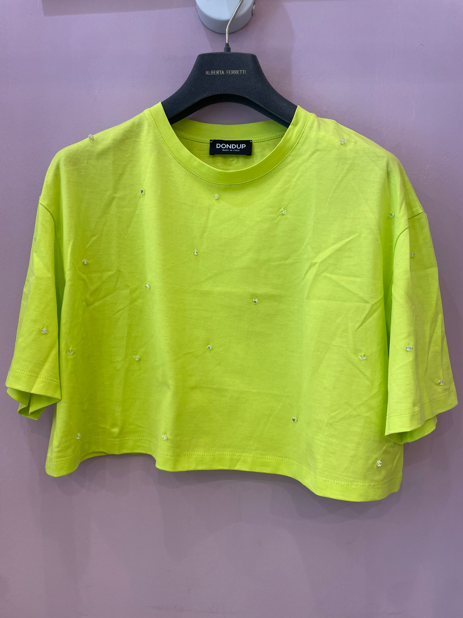 T-shirt Dondup con strass verde acido