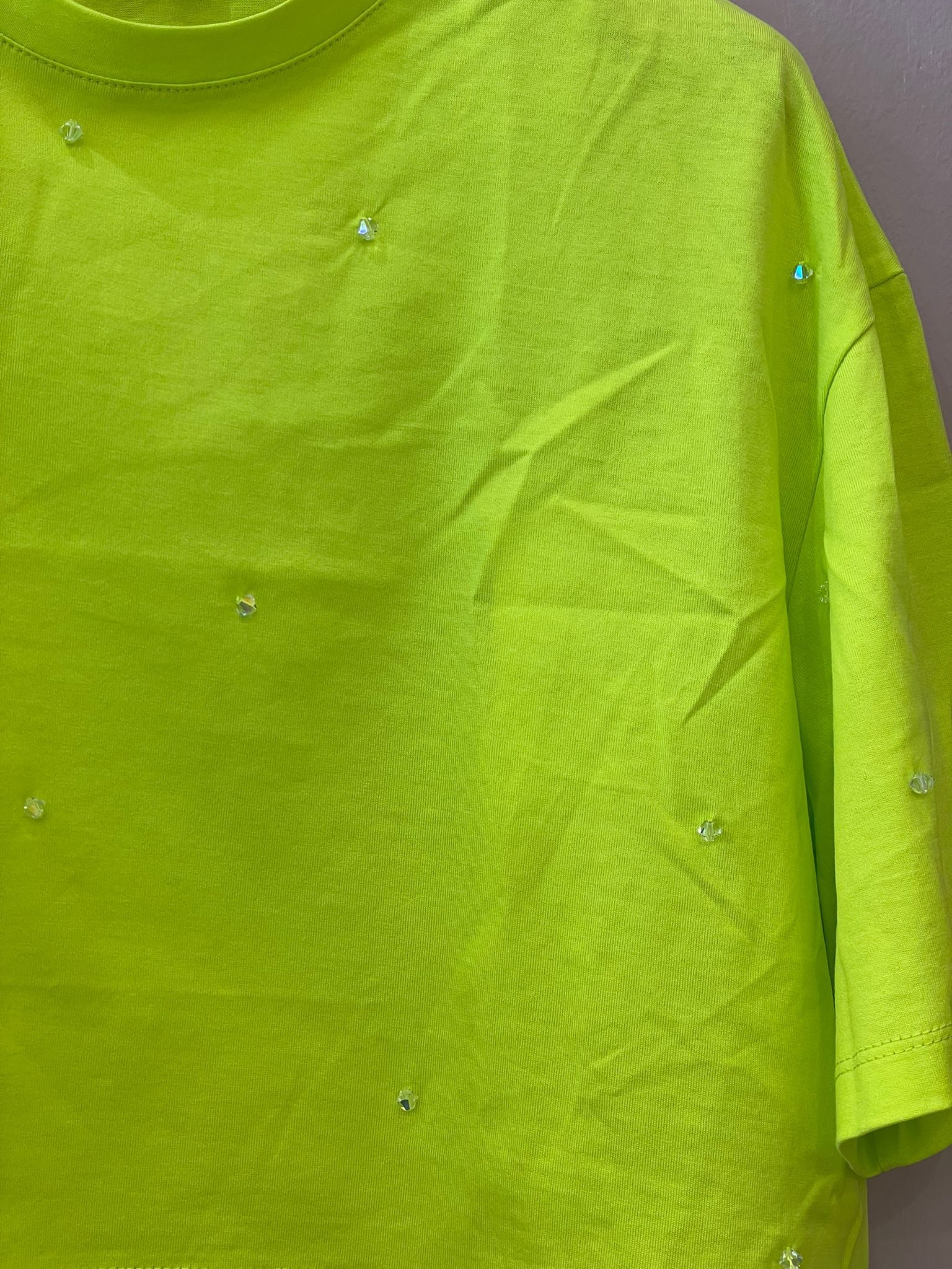 T-shirt Dondup con strass verde acido