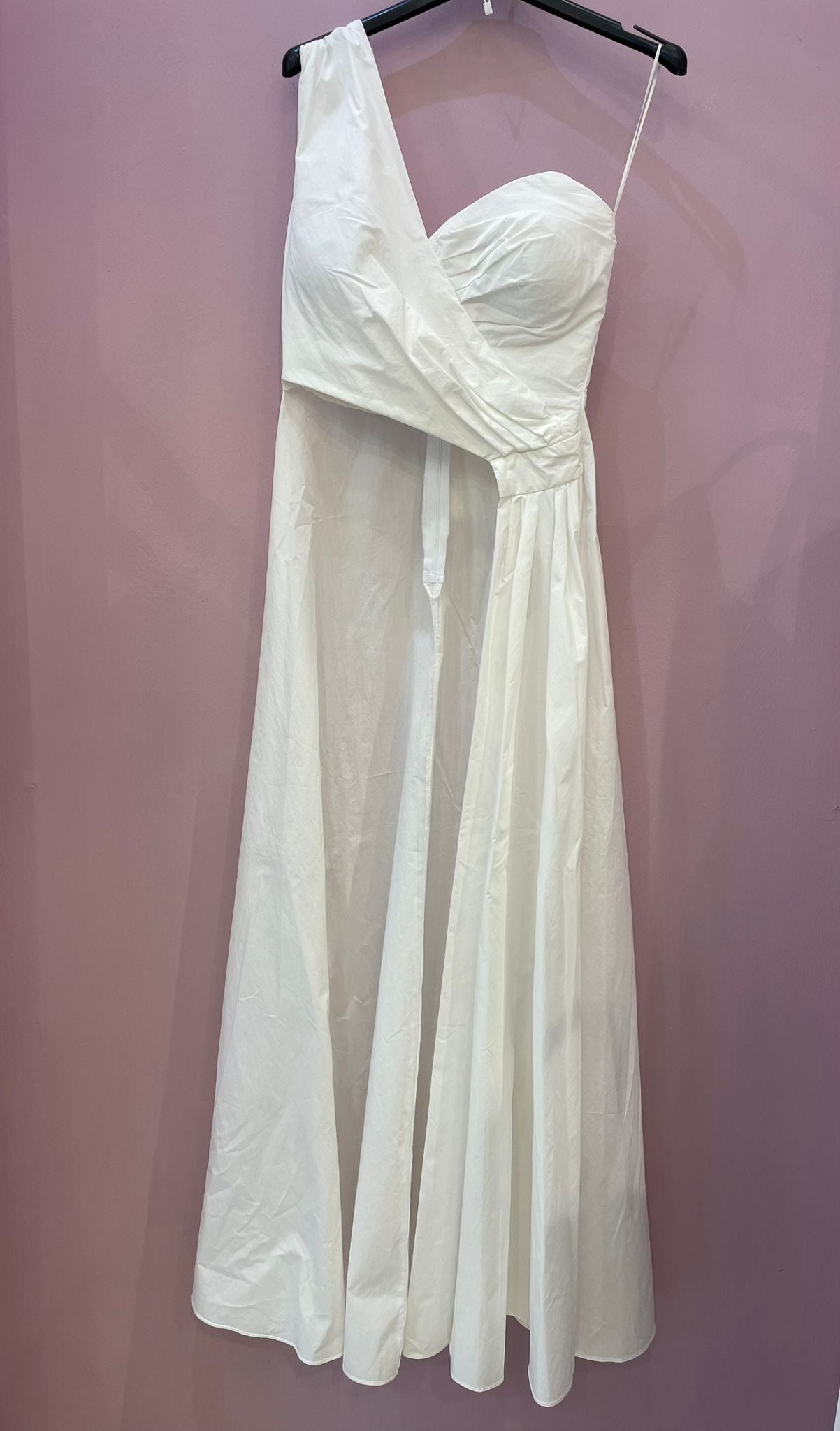 Top bianco monospalla, asimmetrico con retro lungo ELEH