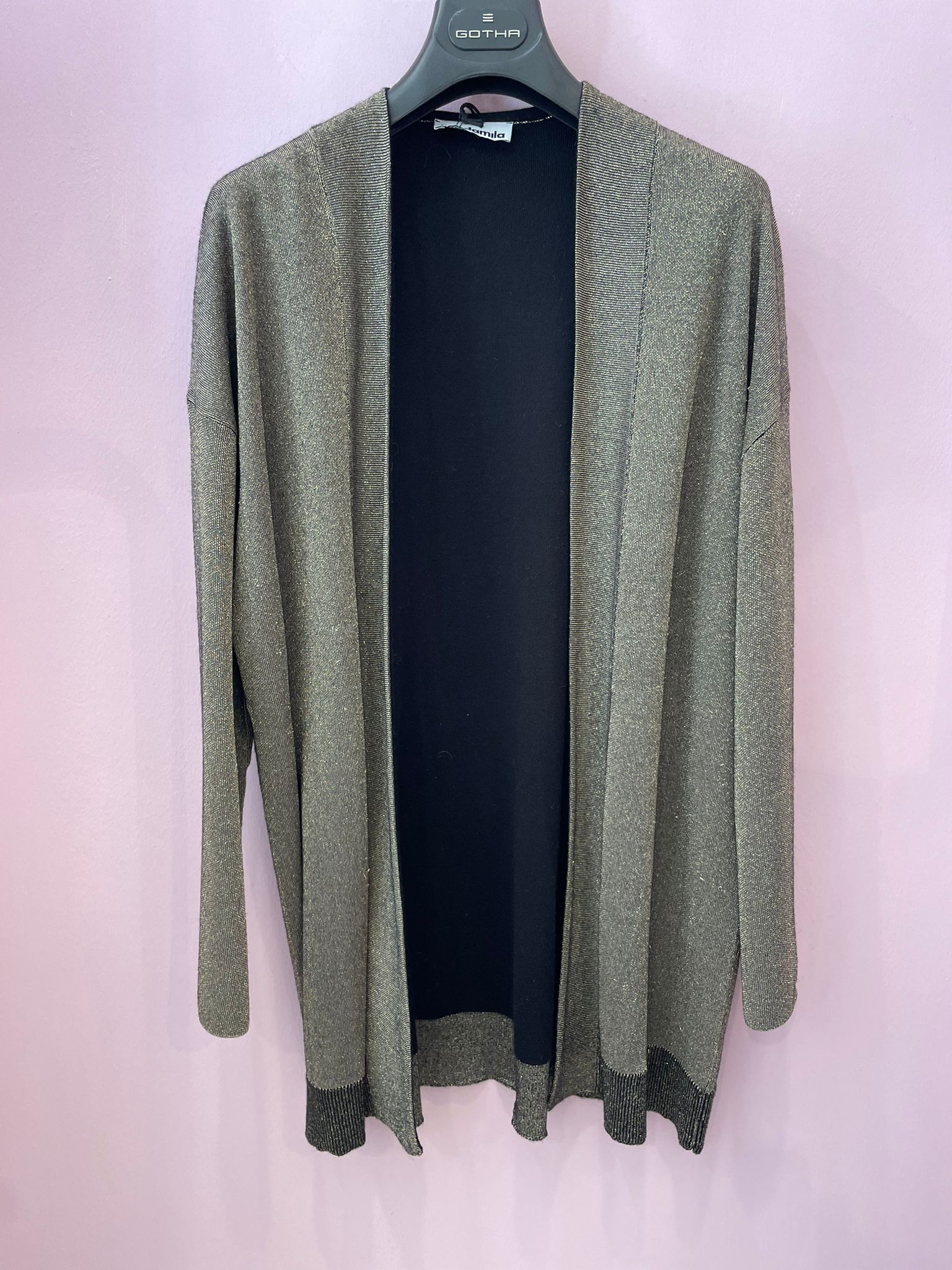 Cardigan in viscosa exstrafine MAIDAMILA nero laminato