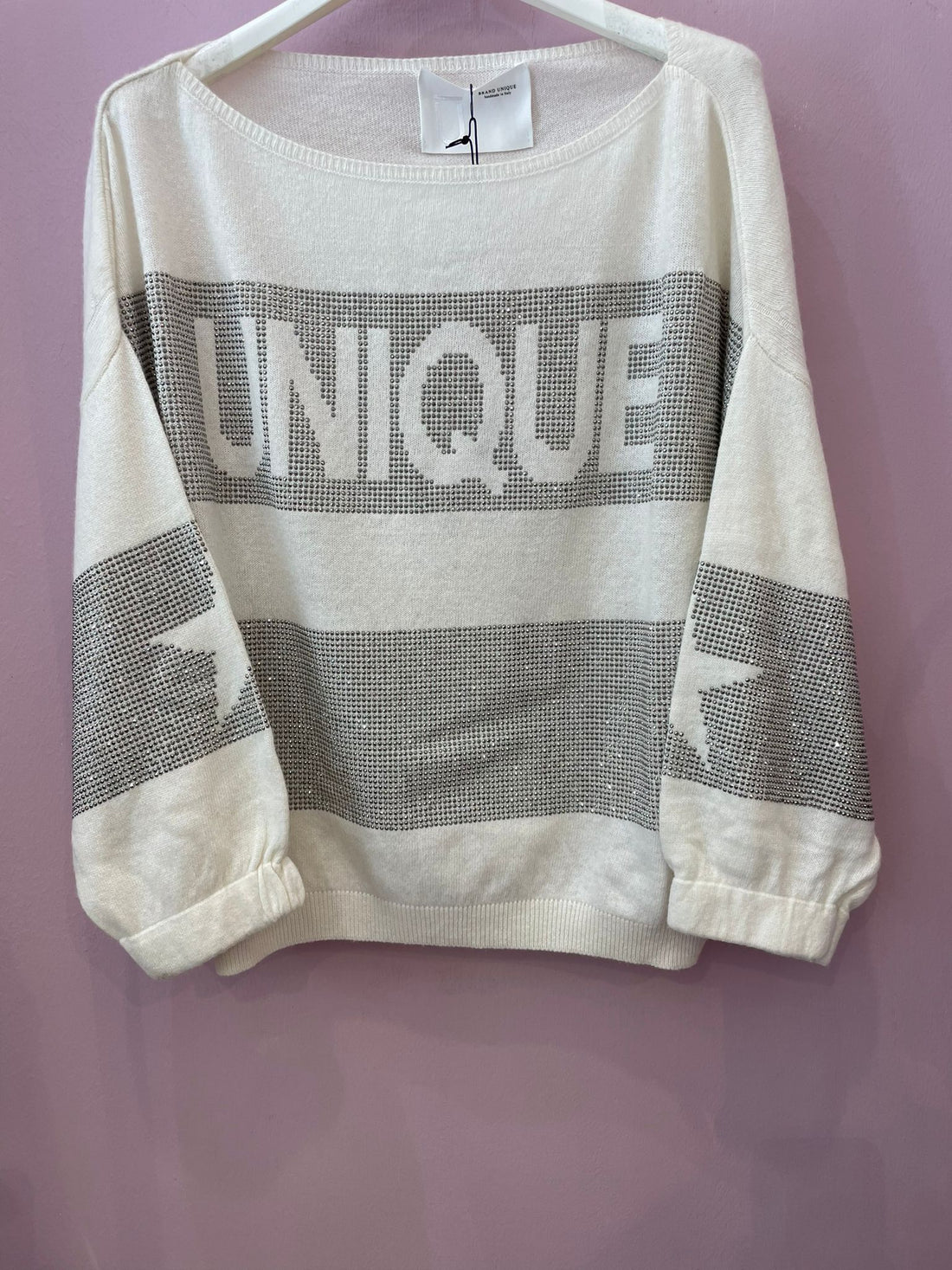 Maglia unique bianca con dettagli brillantinati