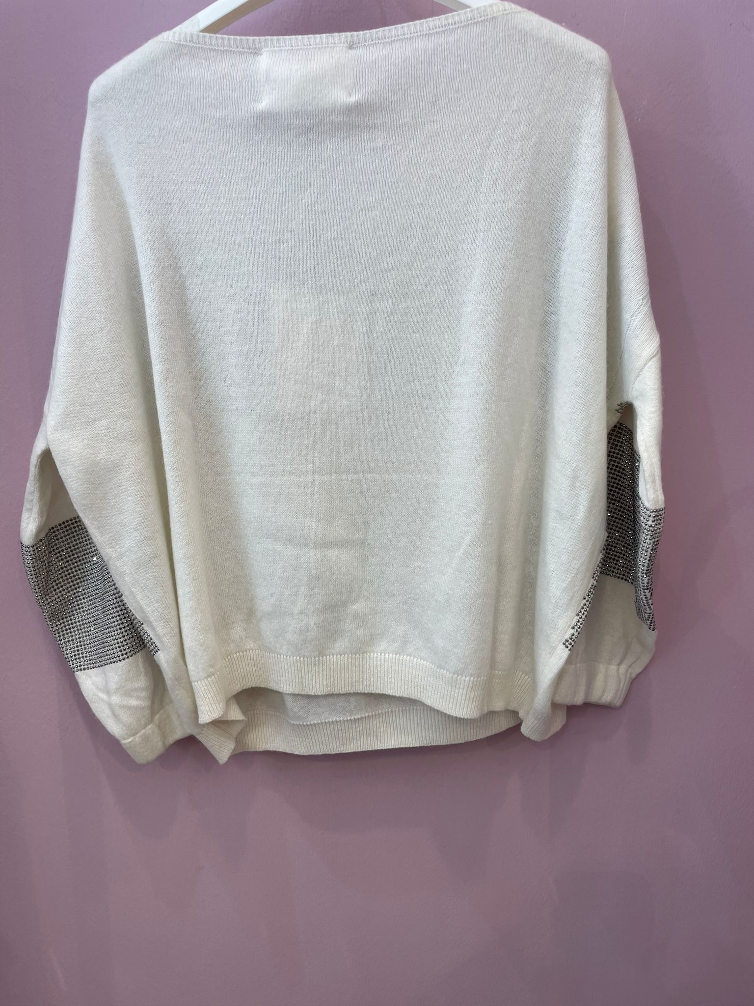Maglia unique bianca con dettagli brillantinati