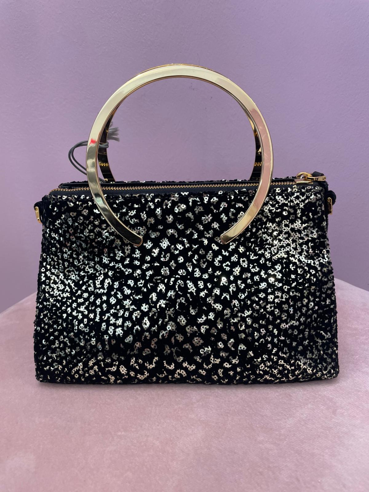 Borsa a mano Alberta Ferretti in velluto nero con paillettes oro