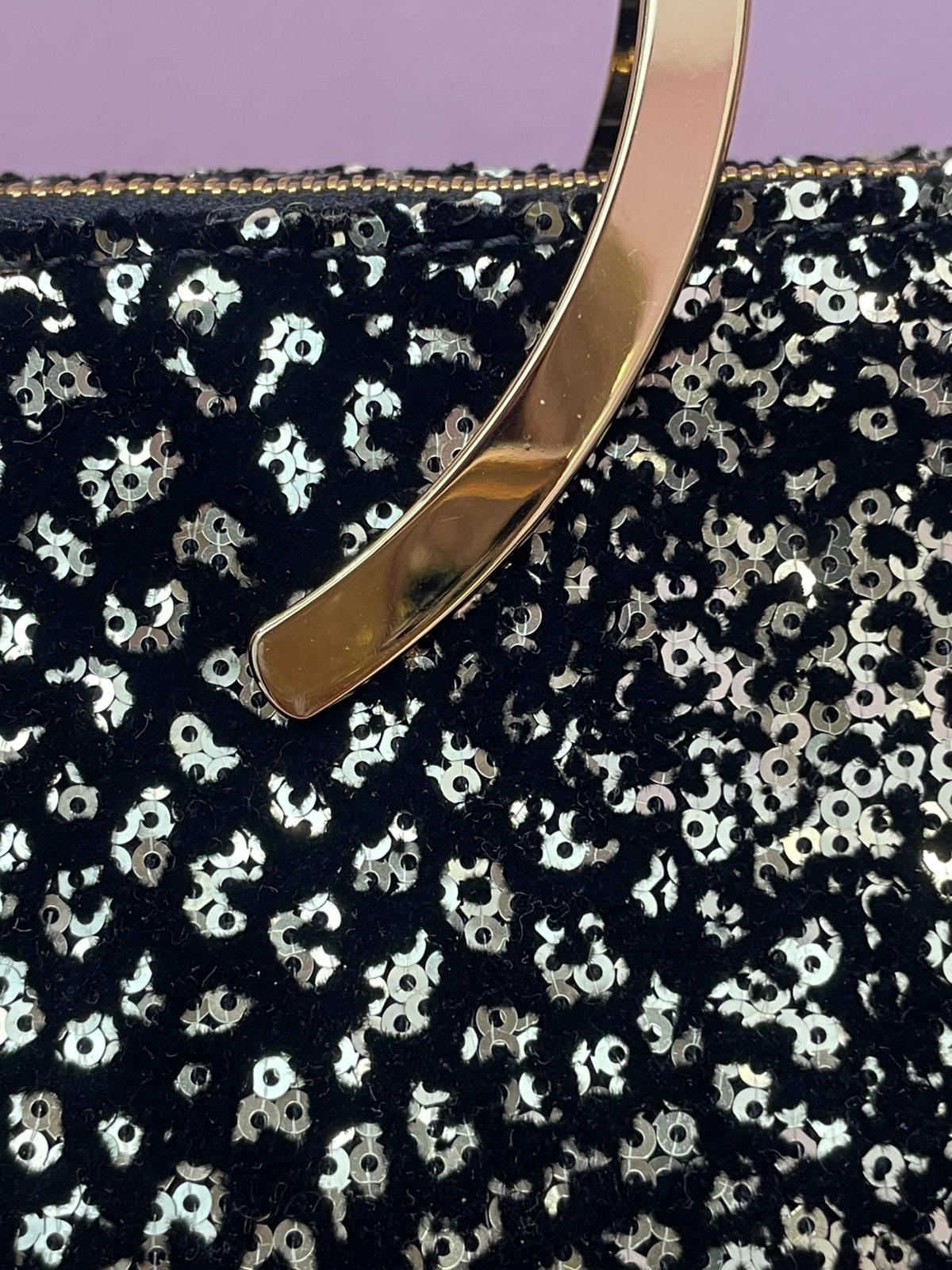 Borsa a mano Alberta Ferretti in velluto nero con paillettes oro