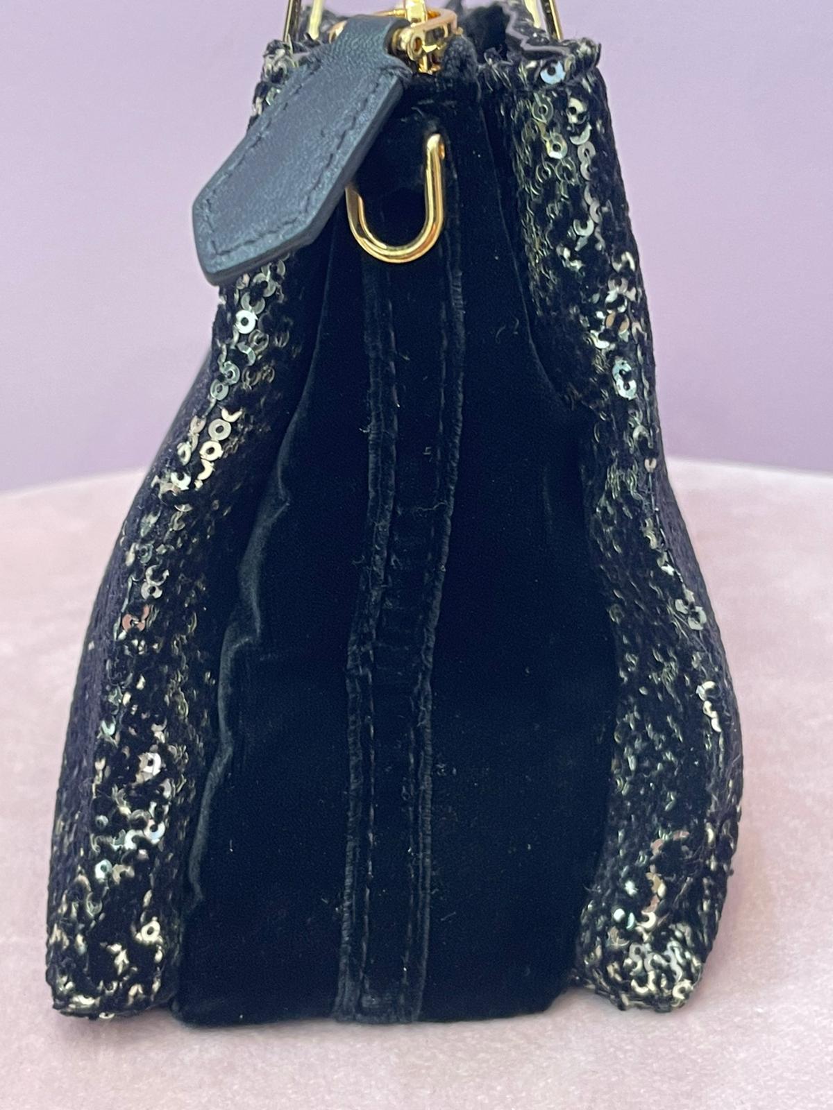 Borsa a mano Alberta Ferretti in velluto nero con paillettes oro