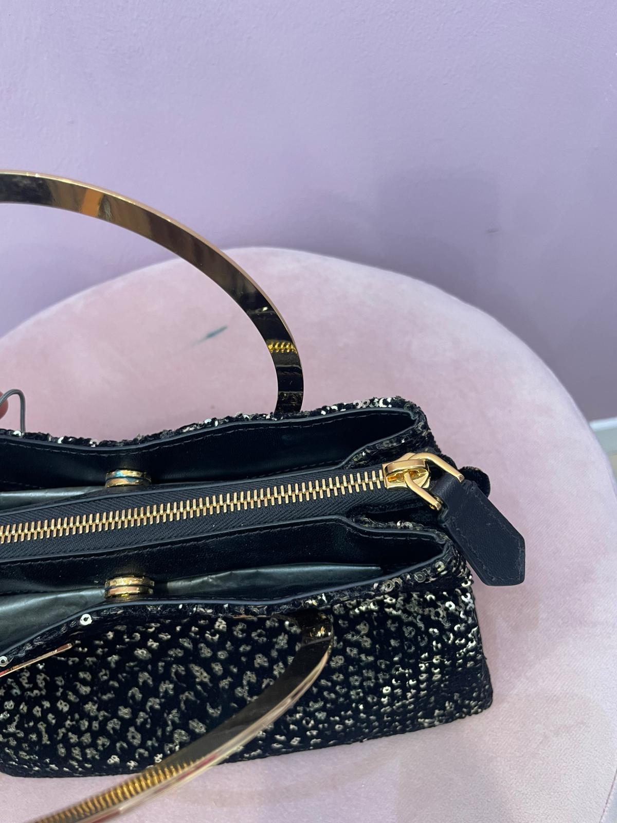 Borsa a mano Alberta Ferretti in velluto nero con paillettes oro