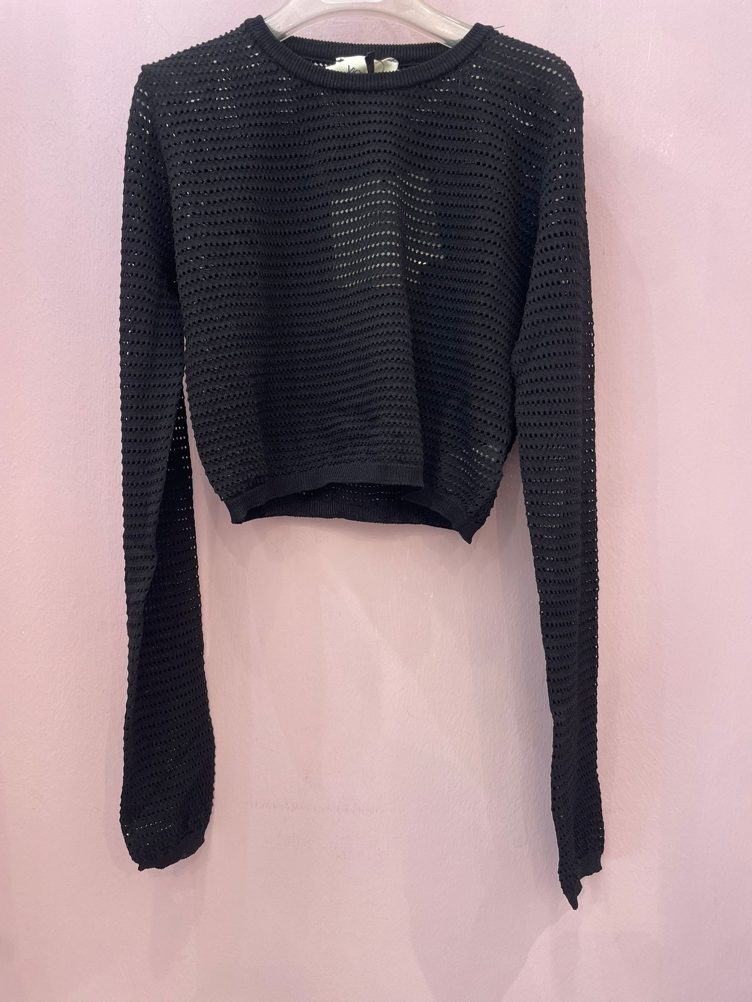 Maglia corta traforata Nera Vicolo