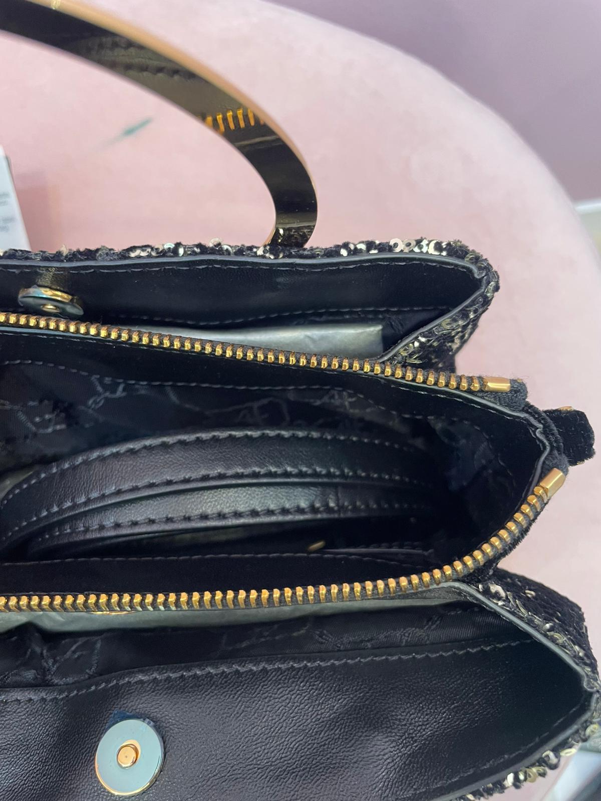 Borsa a mano Alberta Ferretti in velluto nero con paillettes oro