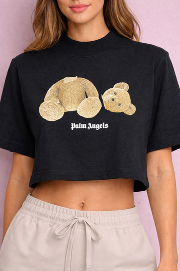 T-shirt crop Palm Angels con stampa teddy