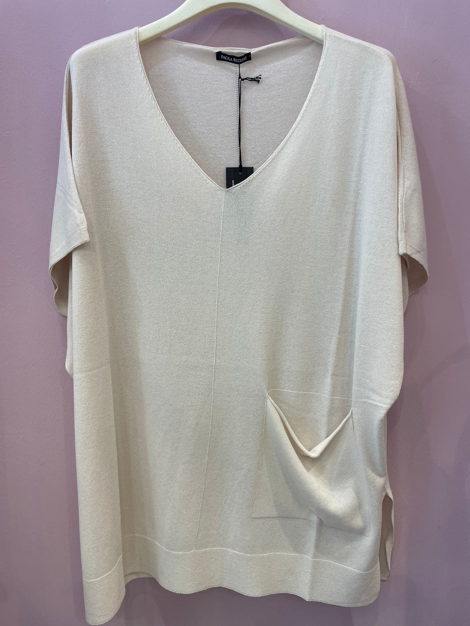 T-shirt a kimono taschino color sabbia Paola Burani